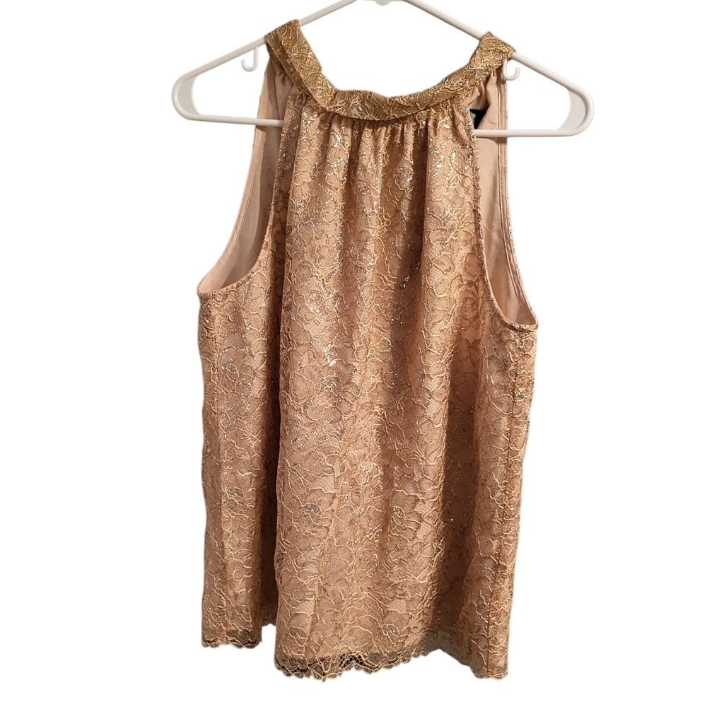 J. Crew Elegant Gold Lace Halter Top With Tie Detail, Small, NWOT - Picture 2 of 3